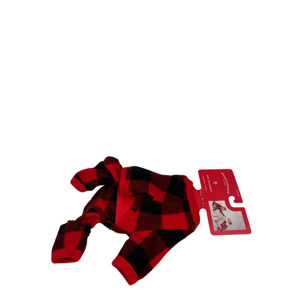 Wondershop Pet Pajamas XS Red Black Buffalo Check Fleece Dog Cat Holiday
